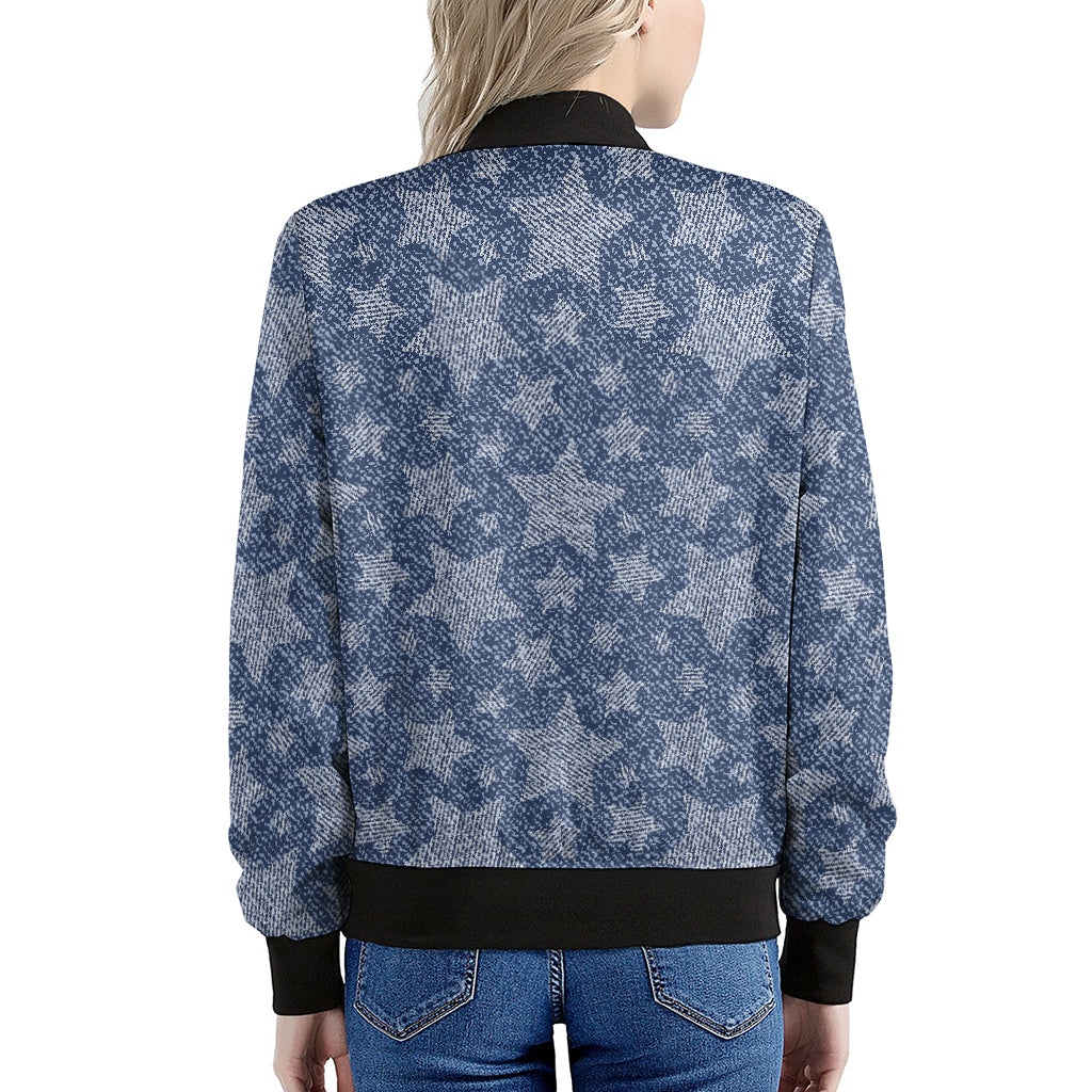 Star Denim Jeans Pattern Print Women's Bomber Jacket
