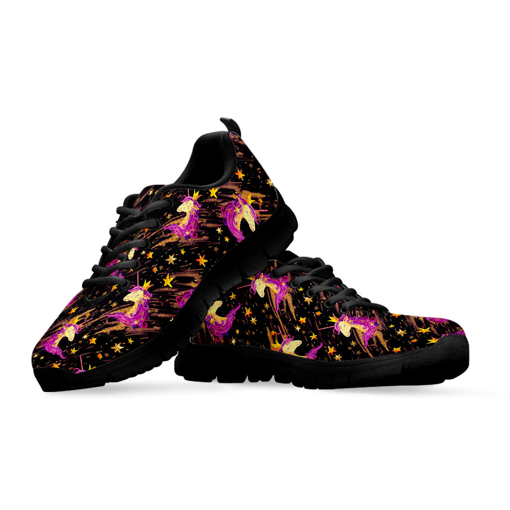 Star Fairy Unicorn Pattern Print Black Running Shoes