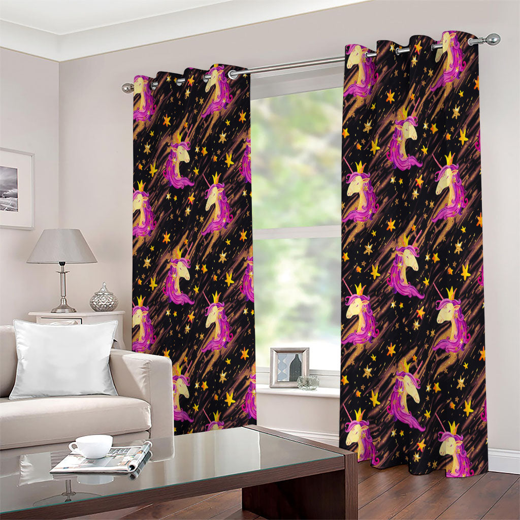 Star Fairy Unicorn Pattern Print Extra Wide Grommet Curtains