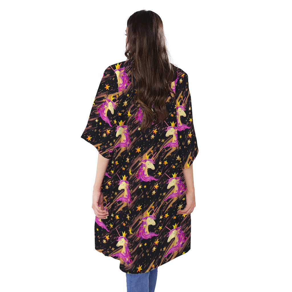 Star Fairy Unicorn Pattern Print Open Front Beach Cover Up