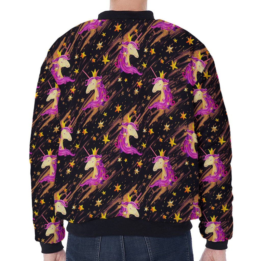 Star Fairy Unicorn Pattern Print Zip Sleeve Bomber Jacket