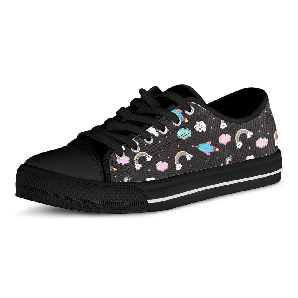 Star Space Unicorn Pattern Print Black Low Top Sneakers