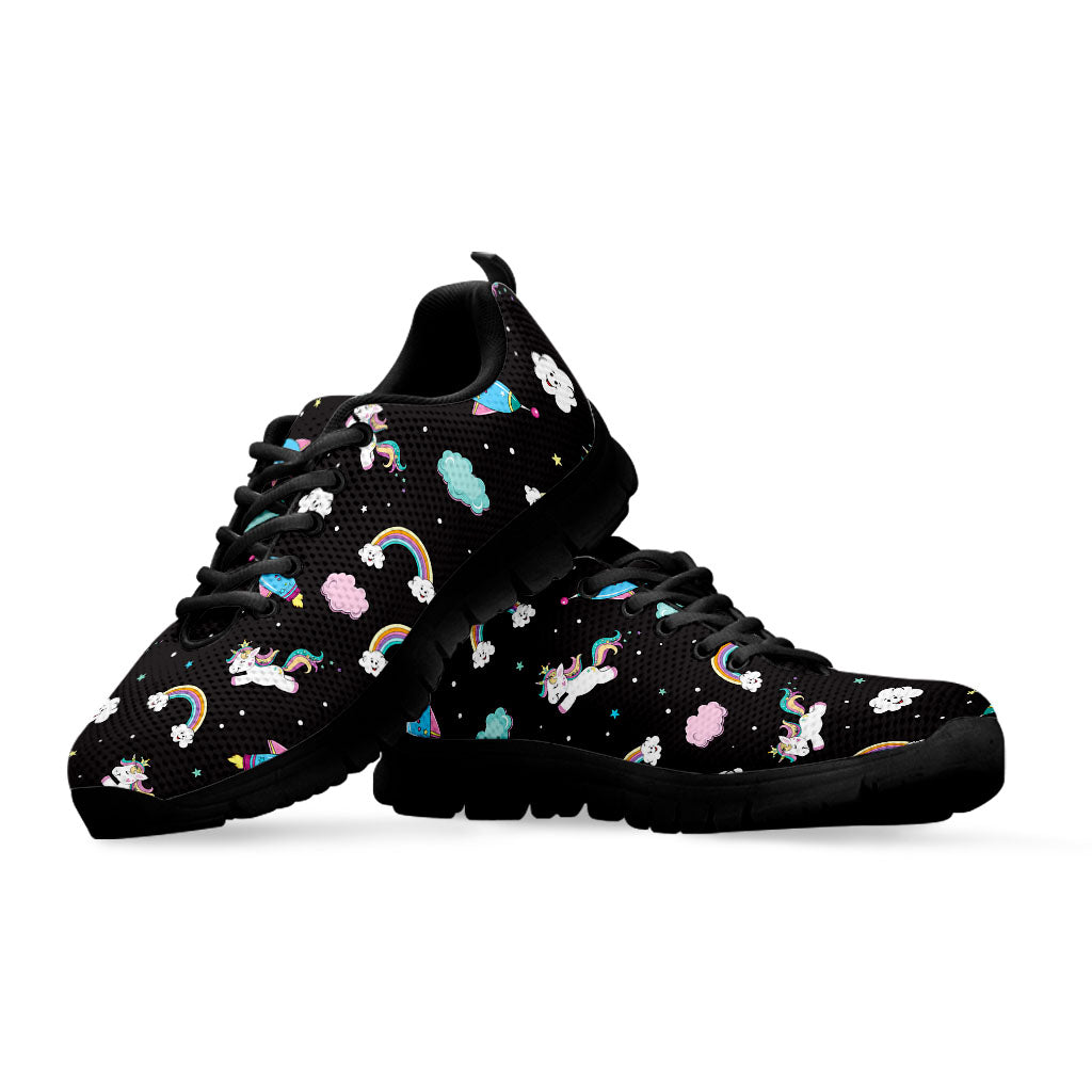 Star Space Unicorn Pattern Print Black Running Shoes