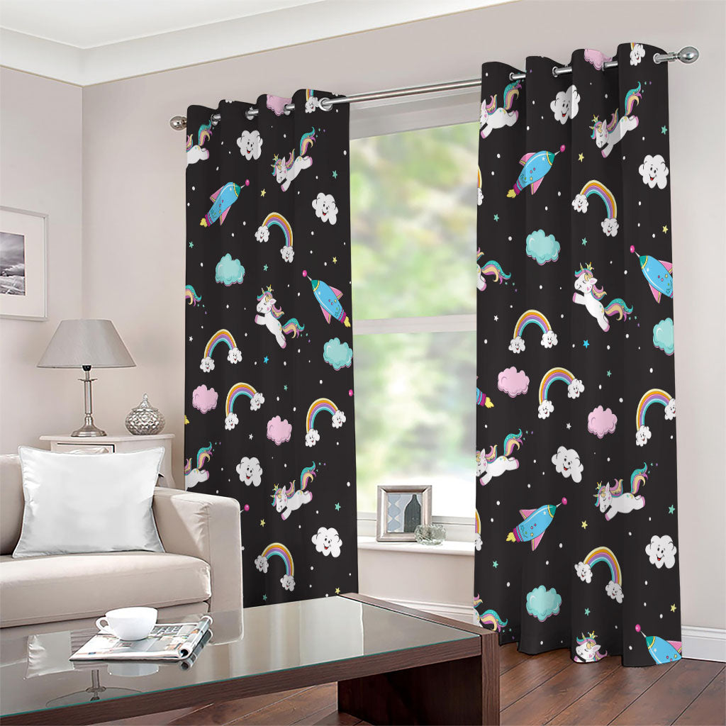 Star Space Unicorn Pattern Print Extra Wide Grommet Curtains
