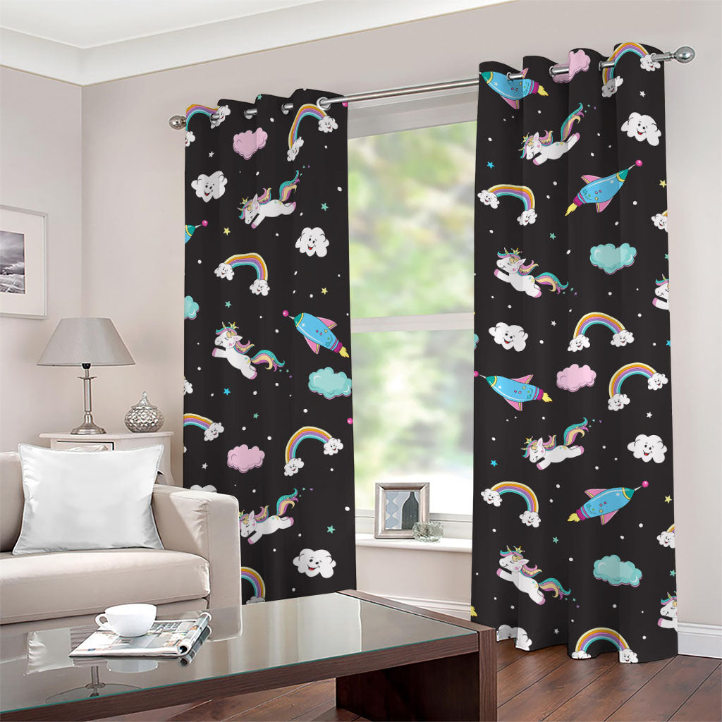 Star Space Unicorn Pattern Print Grommet Curtains