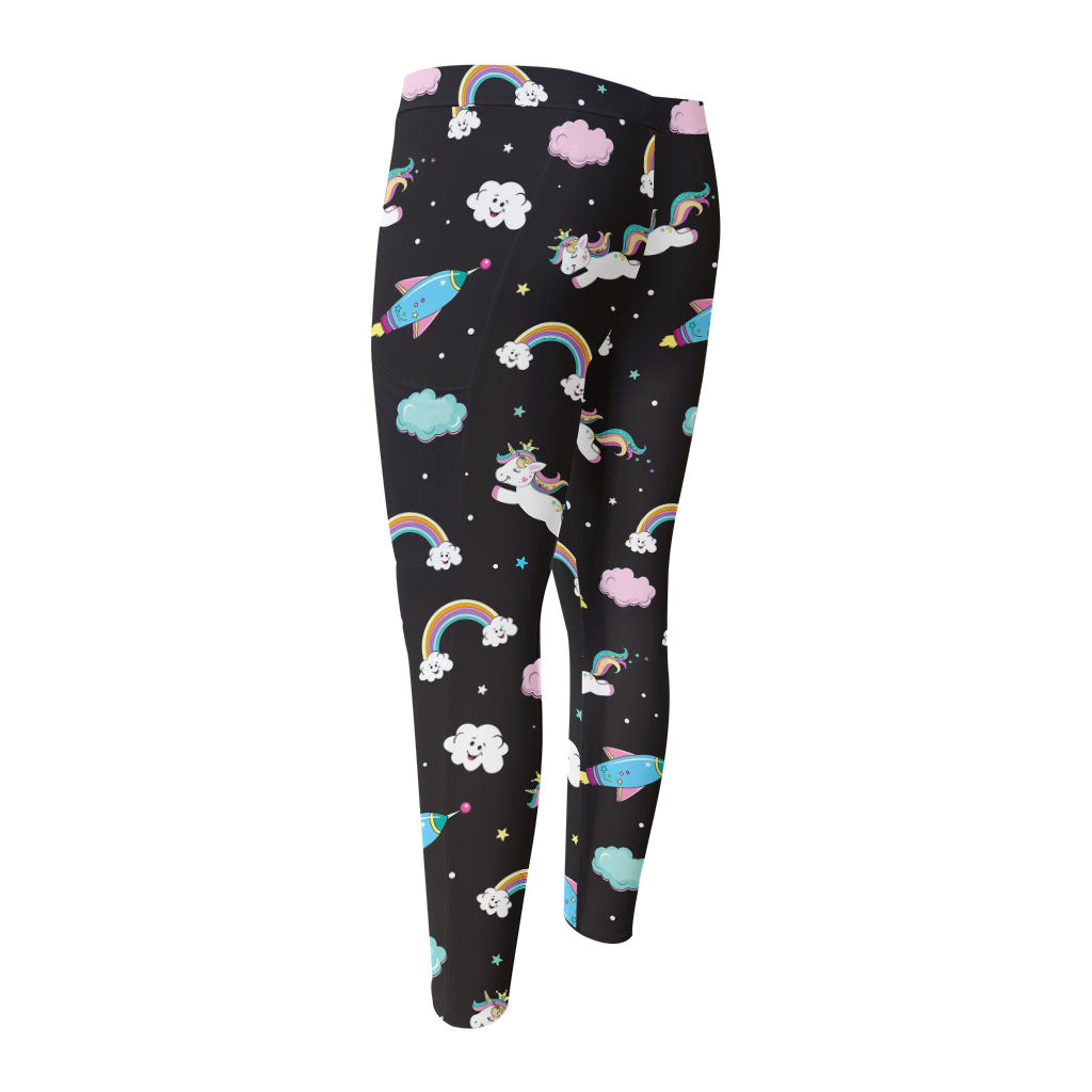Star Space Unicorn Pattern Print Men's Compression Pants