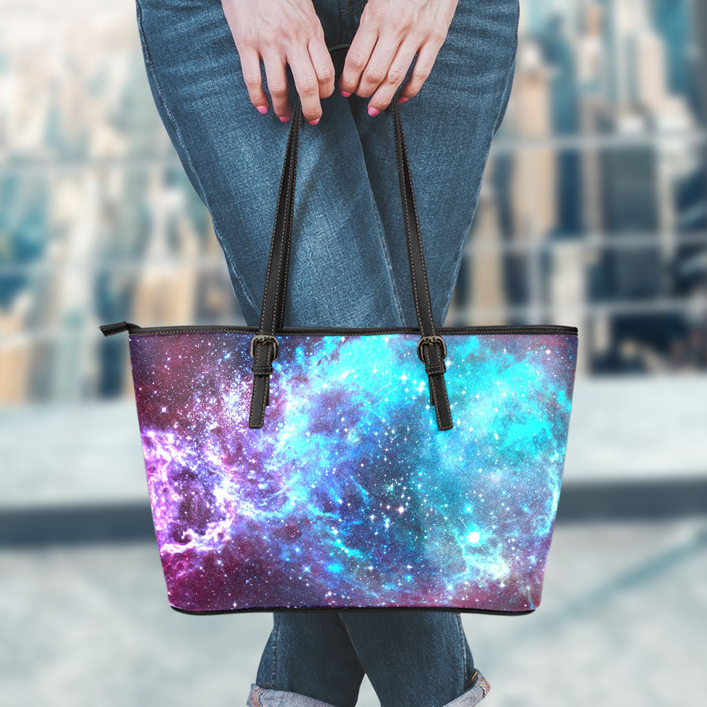 Starfield Nebula Galaxy Space Print Leather Tote Bag