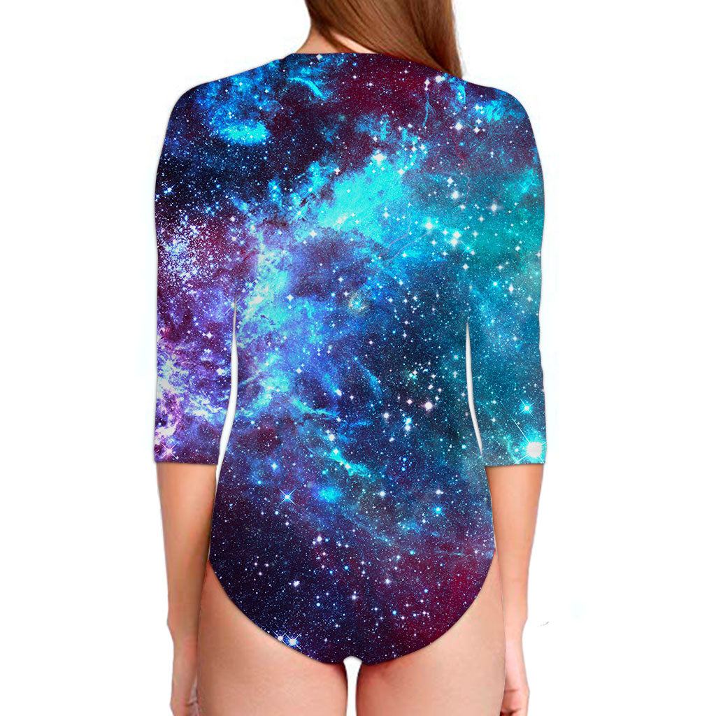 Starfield Nebula Galaxy Space Print Long Sleeve Swimsuit