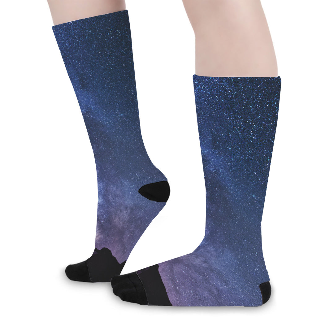 Stars Night Milky Way Print Long Socks