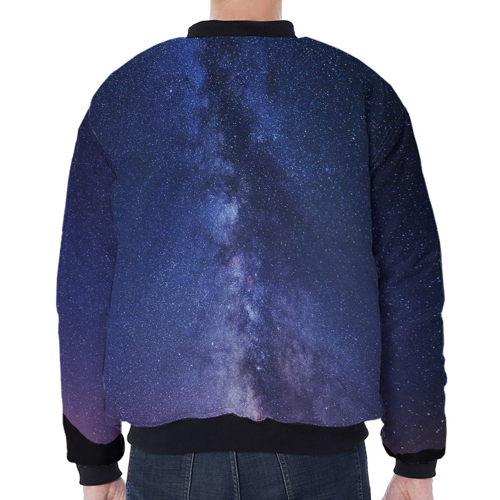 Stars Night Milky Way Print Zip Sleeve Bomber Jacket