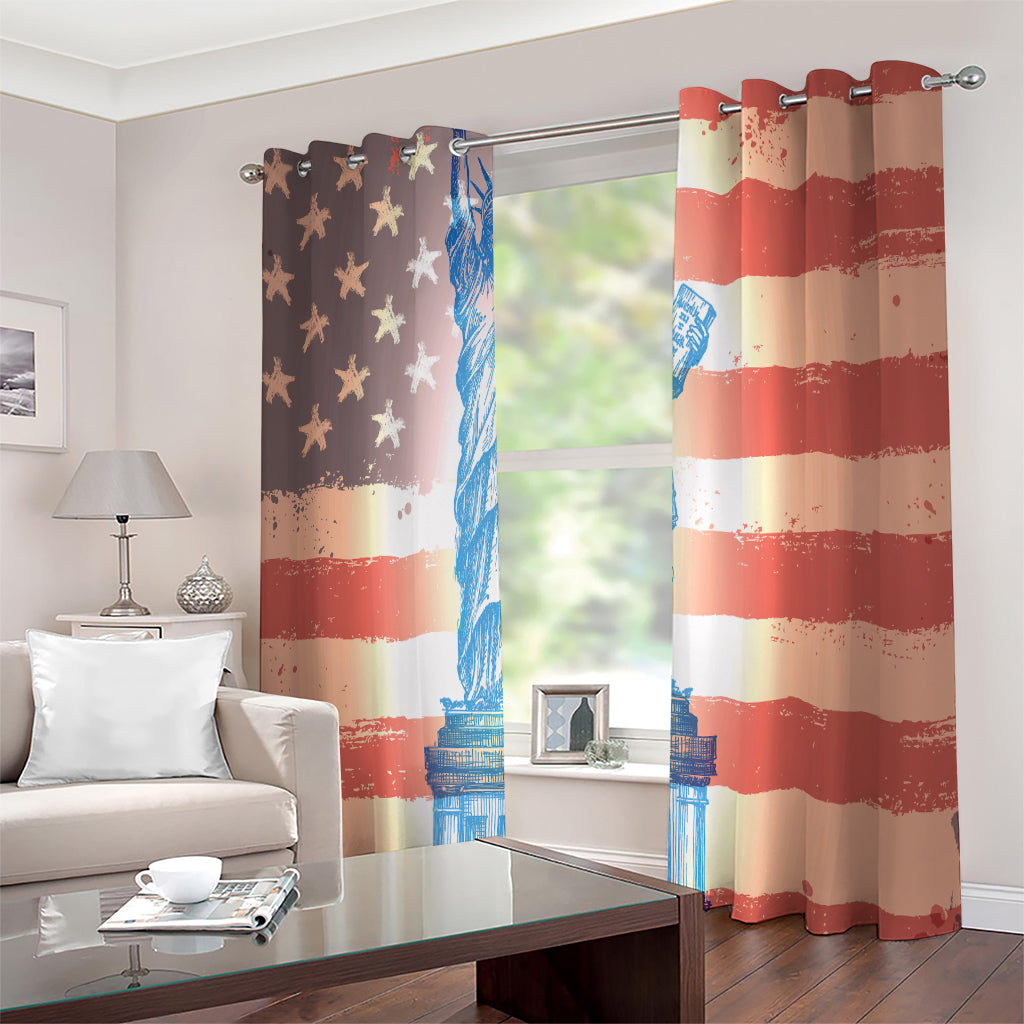 Statue of Liberty USA Flag Print Extra Wide Grommet Curtains