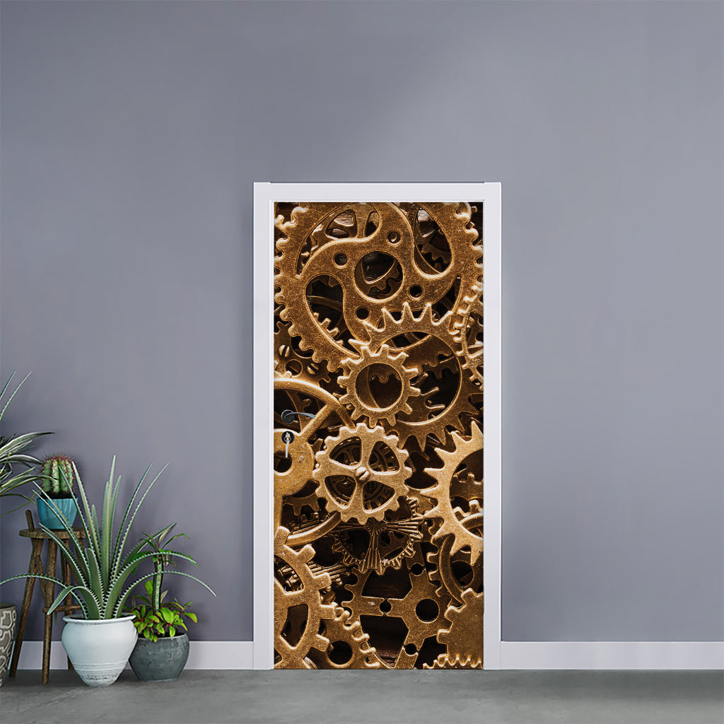 Steampunk Brass Cogs And Gears Print Door Sticker