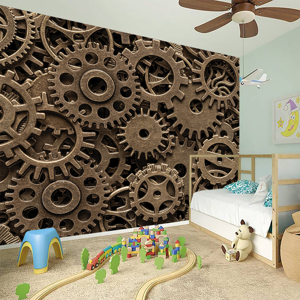 Steampunk Brass Gears And Cogs Print Wall Sticker