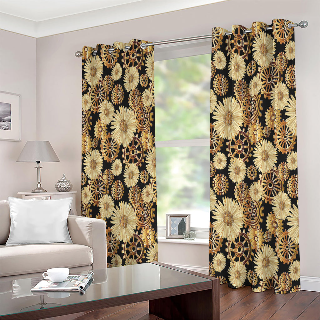Steampunk Chamomile Pattern Print Extra Wide Grommet Curtains