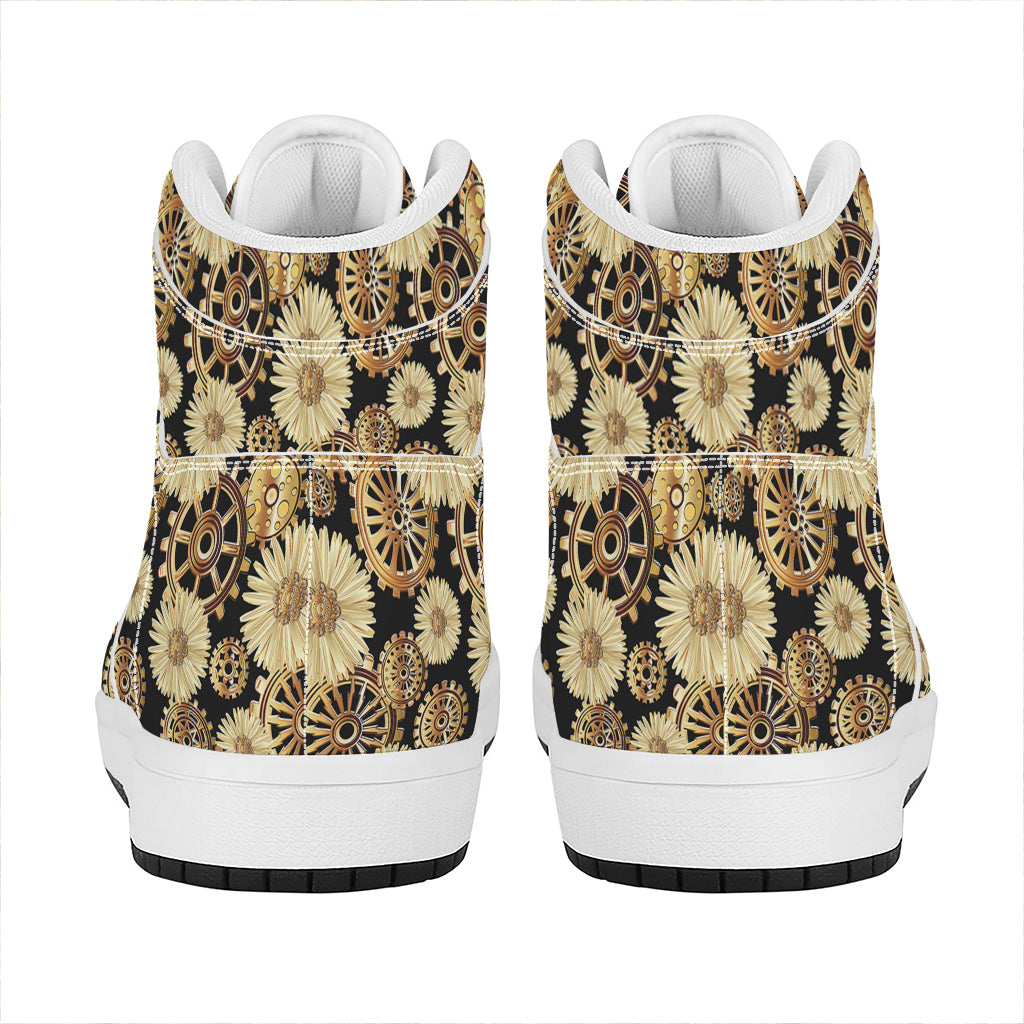 Steampunk Chamomile Pattern Print High Top Leather Sneakers