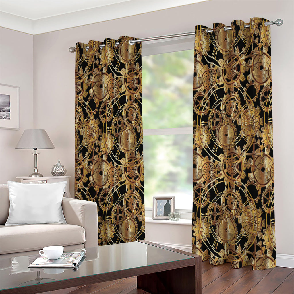 Steampunk Clock Gears Print Extra Wide Grommet Curtains