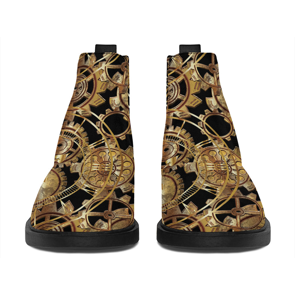 Steampunk Clock Gears Print Flat Ankle Boots