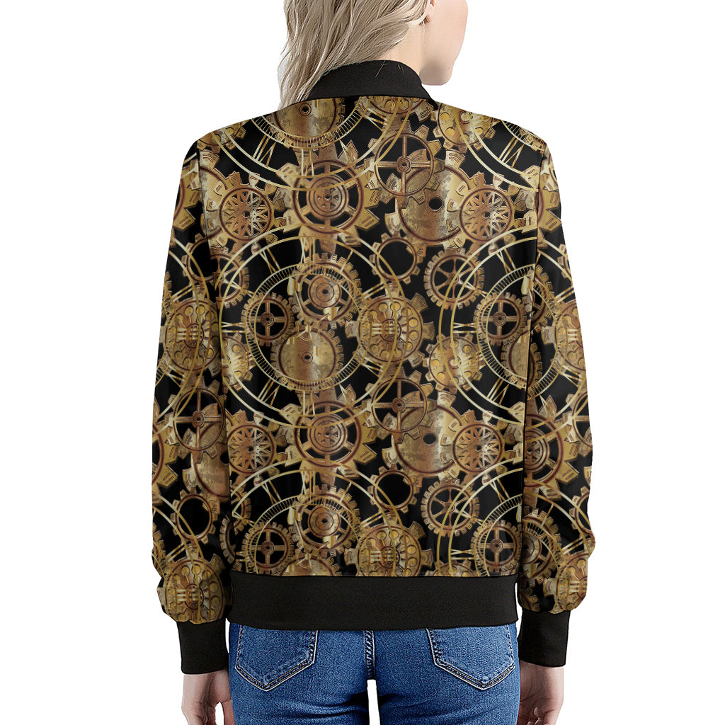 Steampunk Clock Gears Print Women's Bomber Jacket