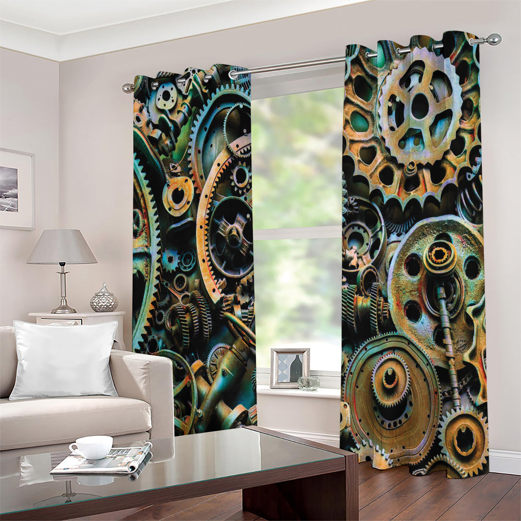 Steampunk Cogs And Gears Print Extra Wide Grommet Curtains