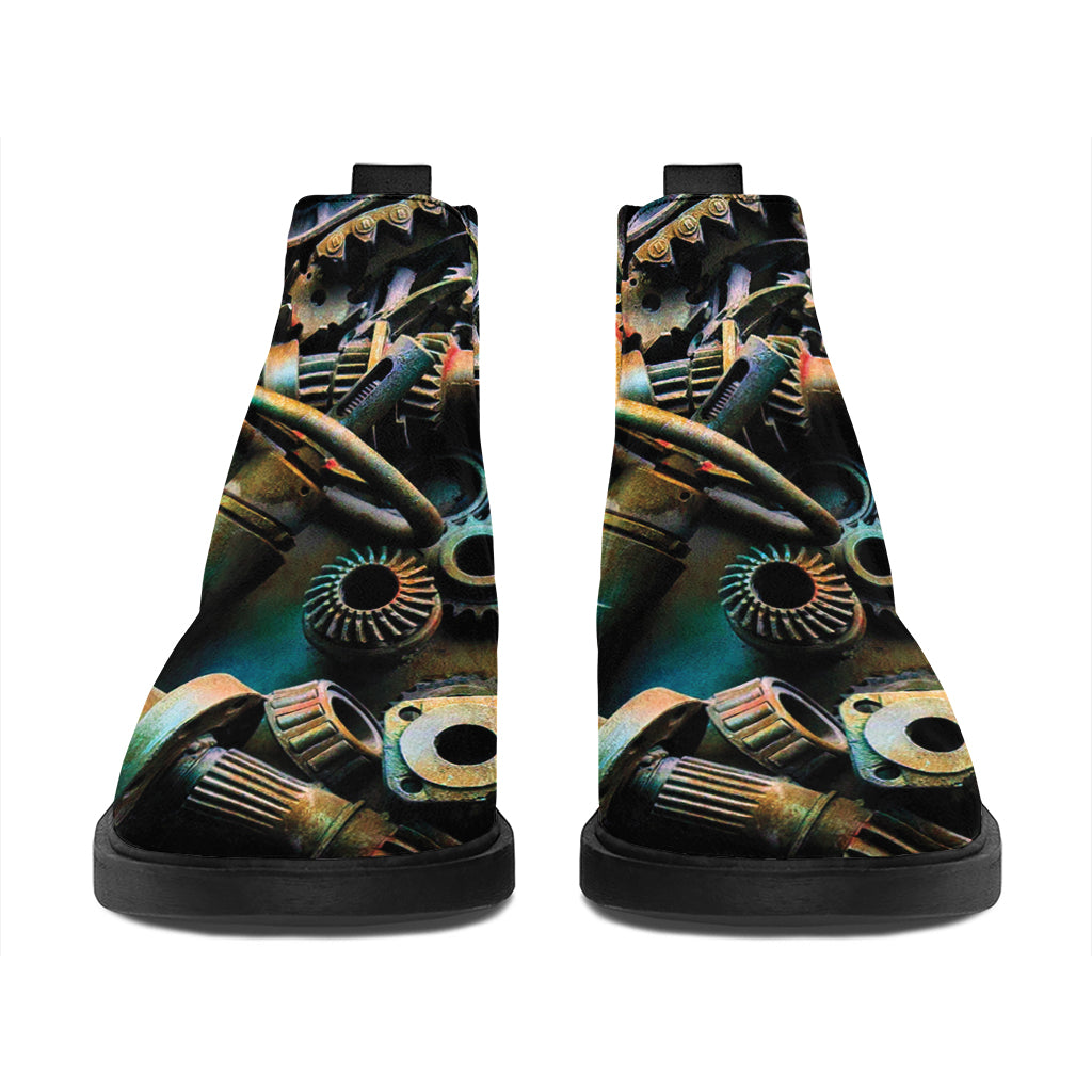 Steampunk Cogs And Gears Print Flat Ankle Boots