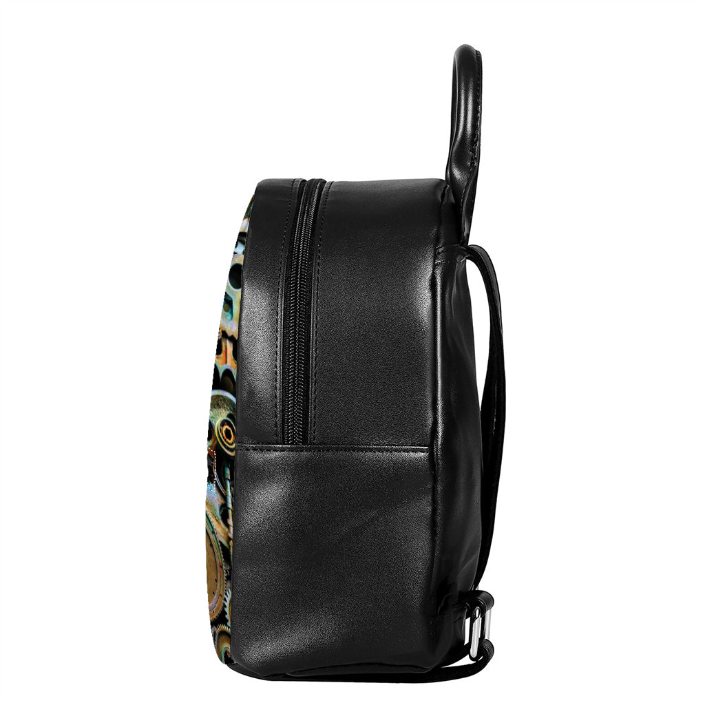 Steampunk Cogs And Gears Print Leather Backpack
