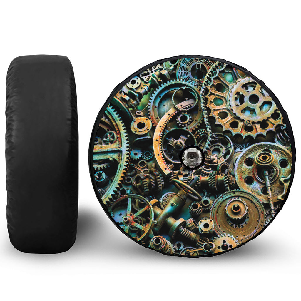 Steampunk Cogs And Gears Print Tire Cover With Camera Hole