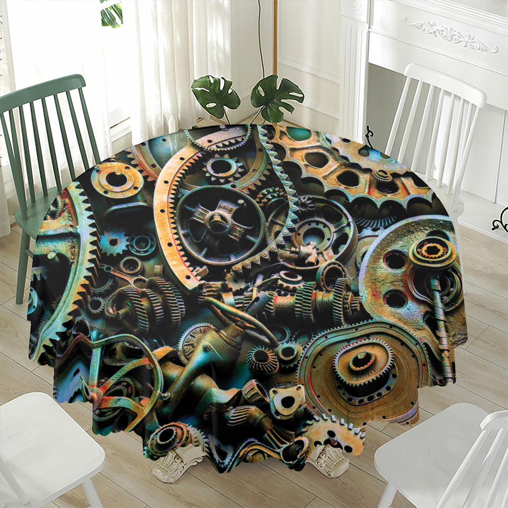 Steampunk Cogs And Gears Print Waterproof Round Tablecloth