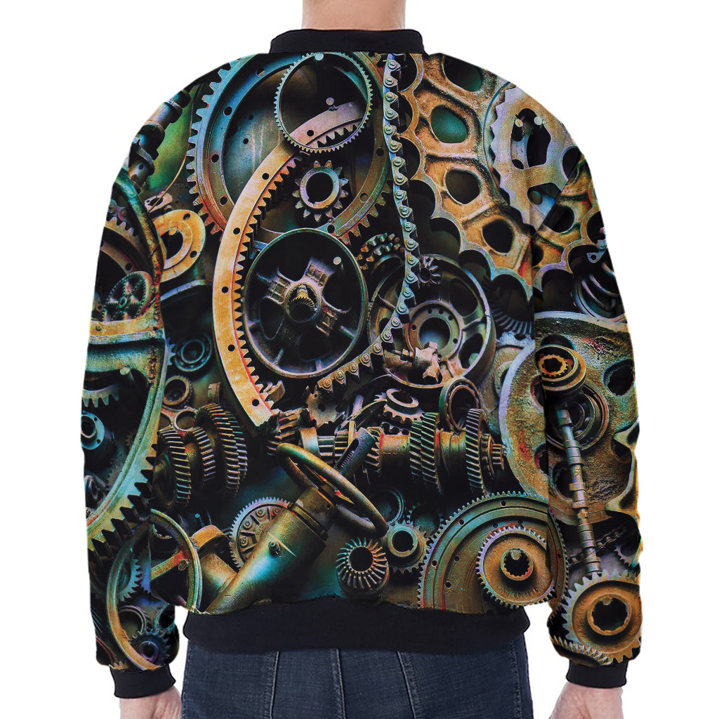 Steampunk Cogs And Gears Print Zip Sleeve Bomber Jacket