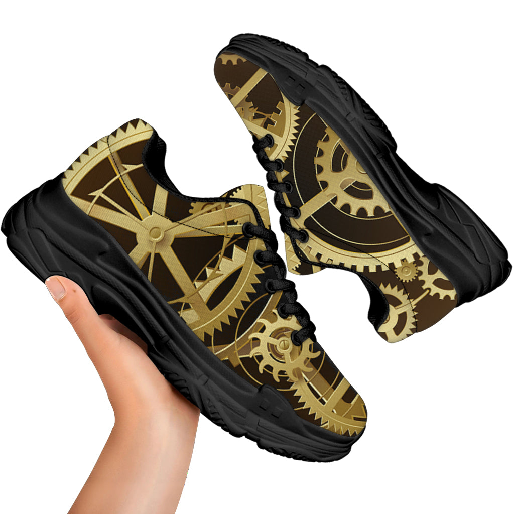 Steampunk Cogwheels Print Black Chunky Shoes