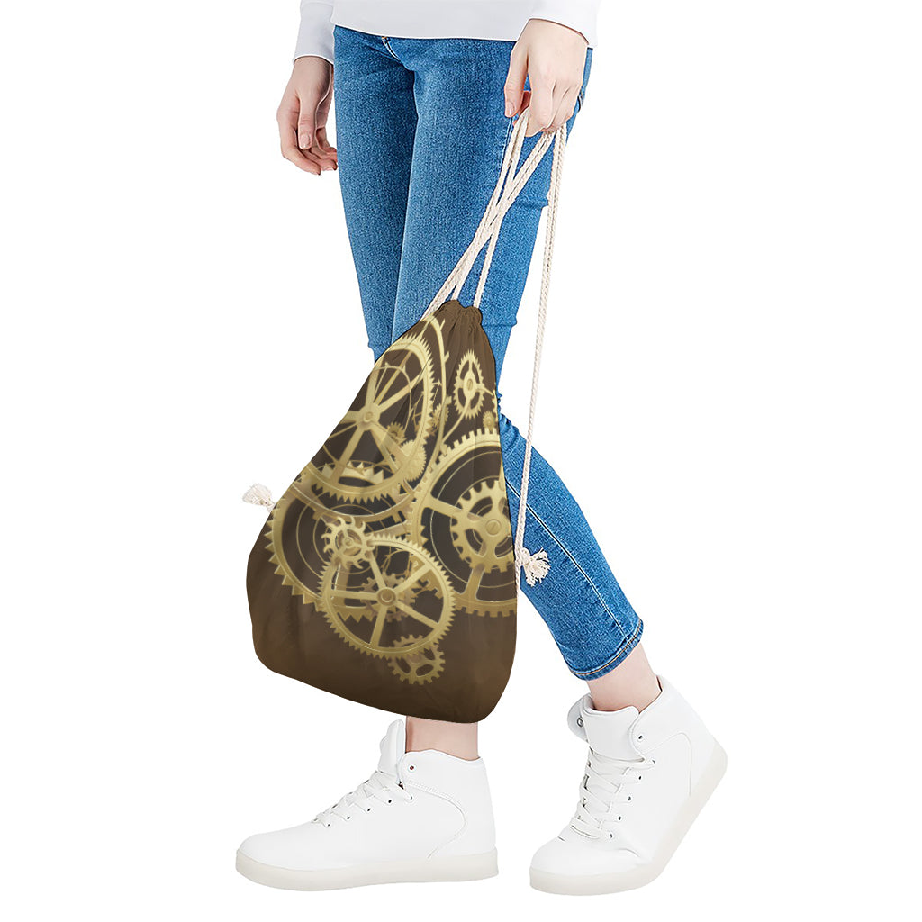 Steampunk Cogwheels Print Drawstring Bag