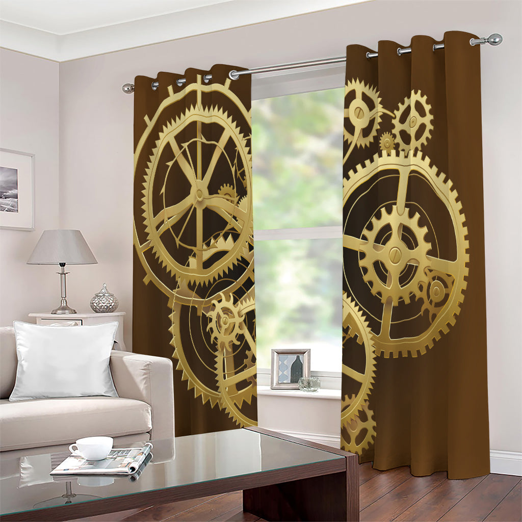 Steampunk Cogwheels Print Extra Wide Grommet Curtains