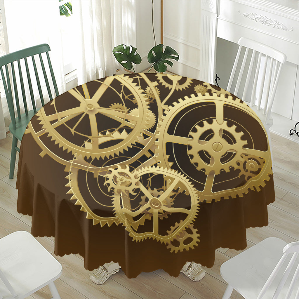Steampunk Cogwheels Print Waterproof Round Tablecloth