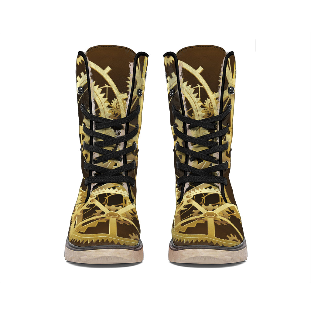 Steampunk Cogwheels Print Winter Boots
