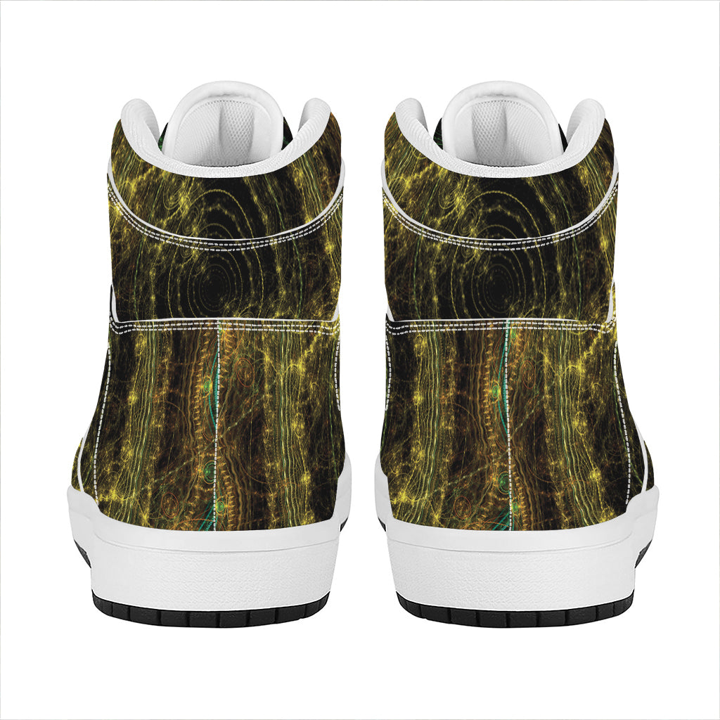 Steampunk Fractal Print High Top Leather Sneakers