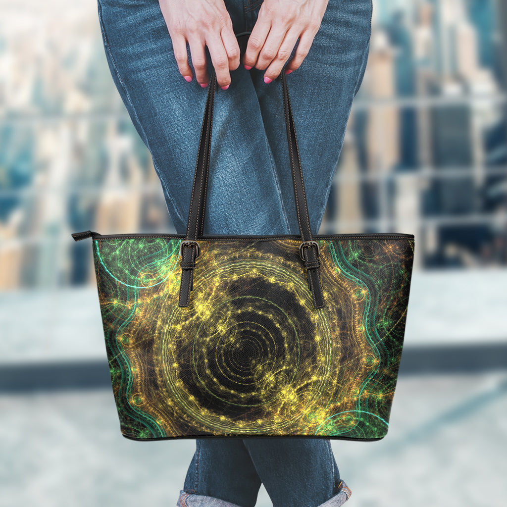 Steampunk Fractal Print Leather Tote Bag