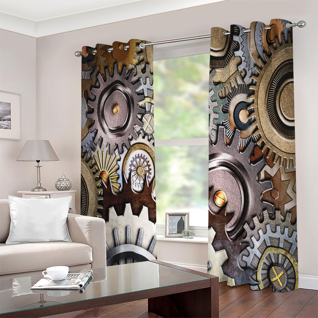 Steampunk Gears And Cogs Print Extra Wide Grommet Curtains