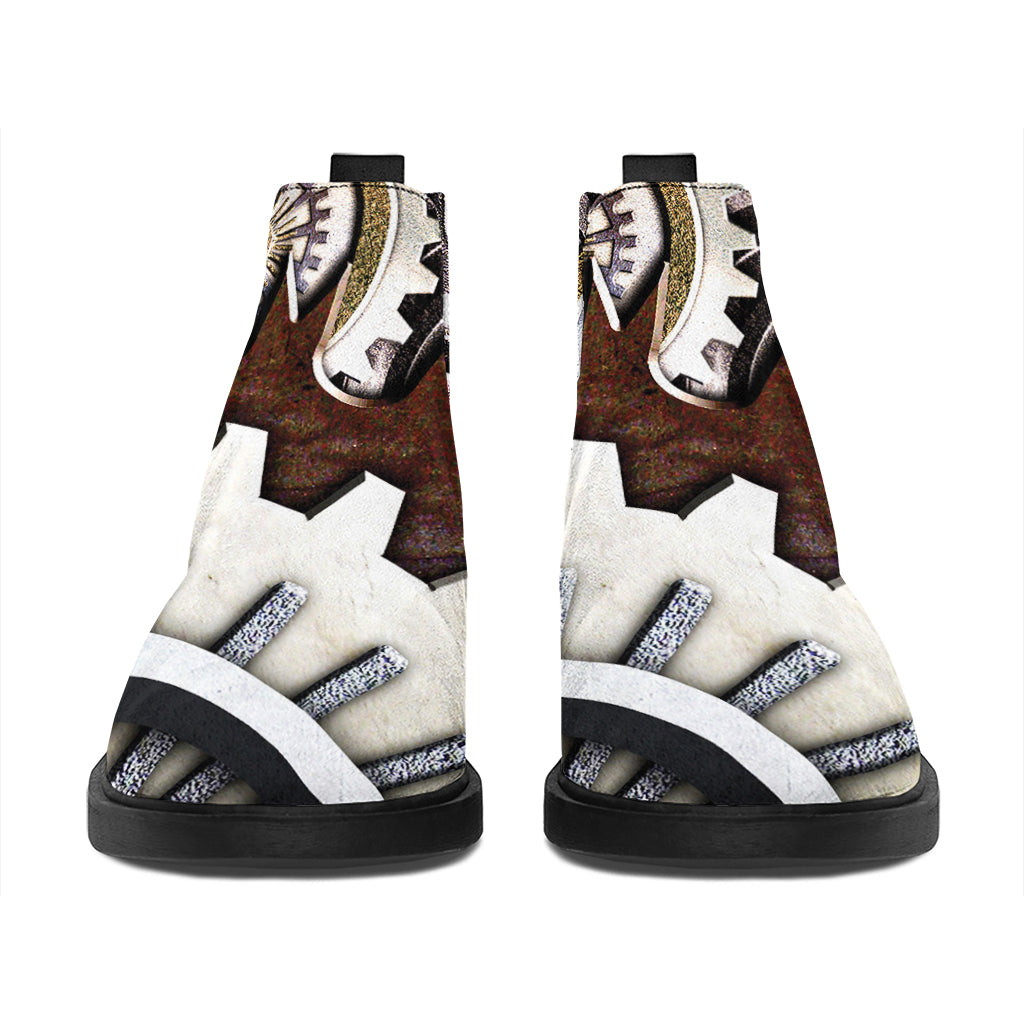 Steampunk Gears And Cogs Print Flat Ankle Boots