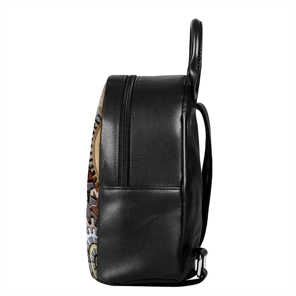 Steampunk Gears And Cogs Print Leather Backpack