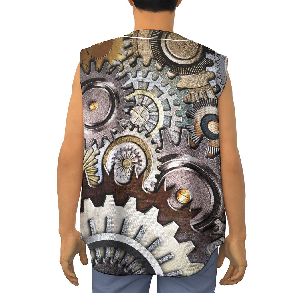 Steampunk Gears And Cogs Print Sleeveless Baseball Jersey