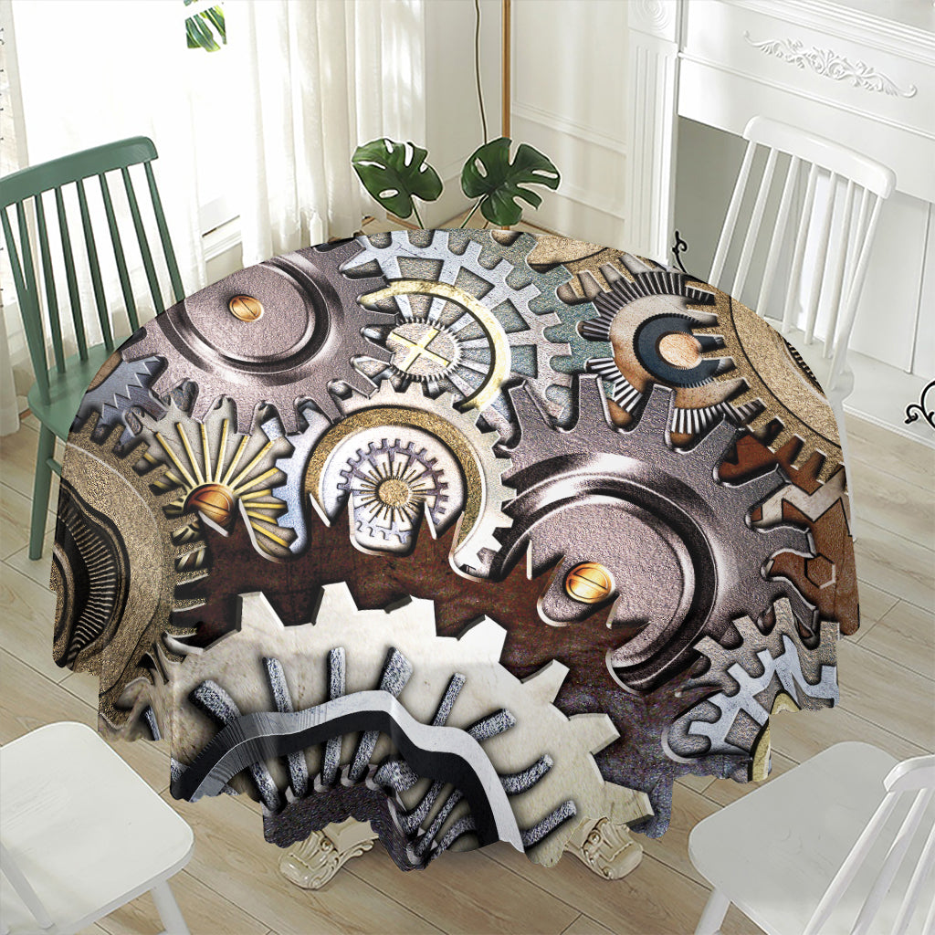 Steampunk Gears And Cogs Print Waterproof Round Tablecloth