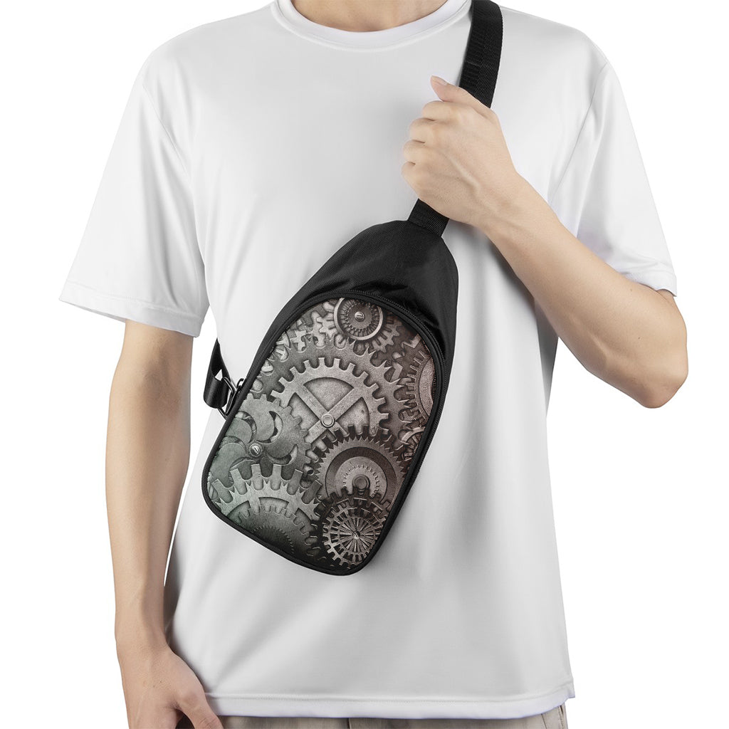 Steampunk Metal Gears Print Chest Bag