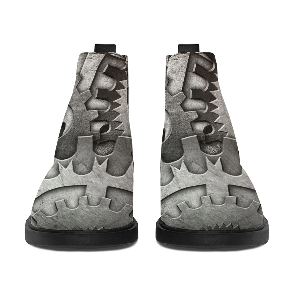 Steampunk Metal Gears Print Flat Ankle Boots