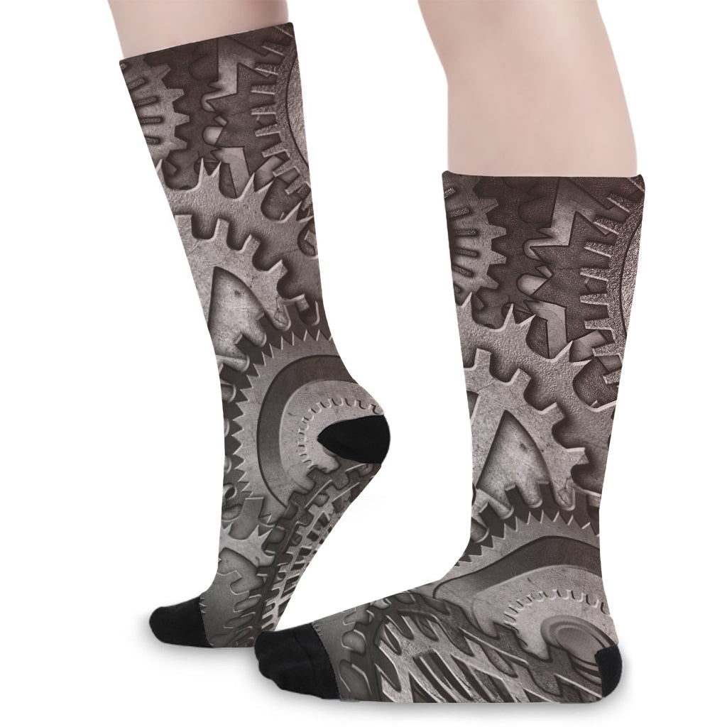 Steampunk Metal Gears Print Long Socks