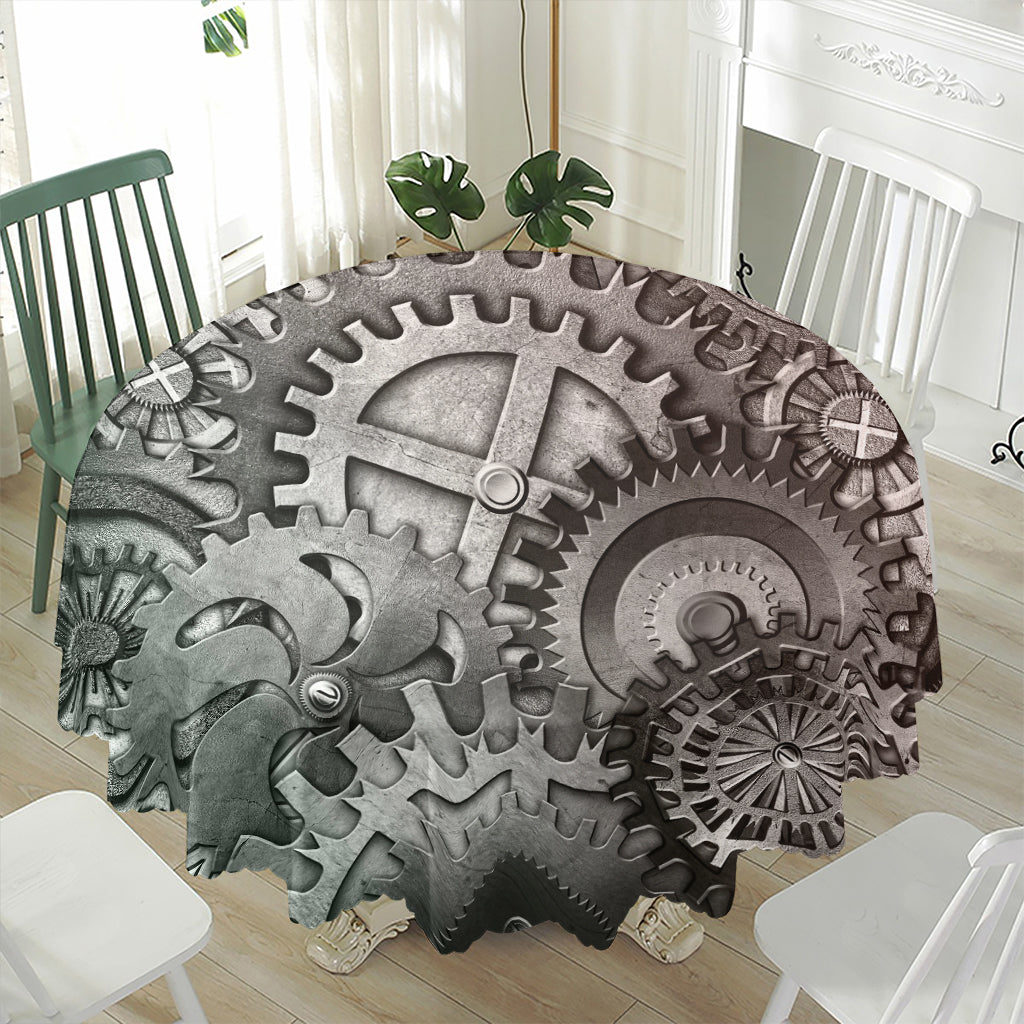 Steampunk Metal Gears Print Waterproof Round Tablecloth