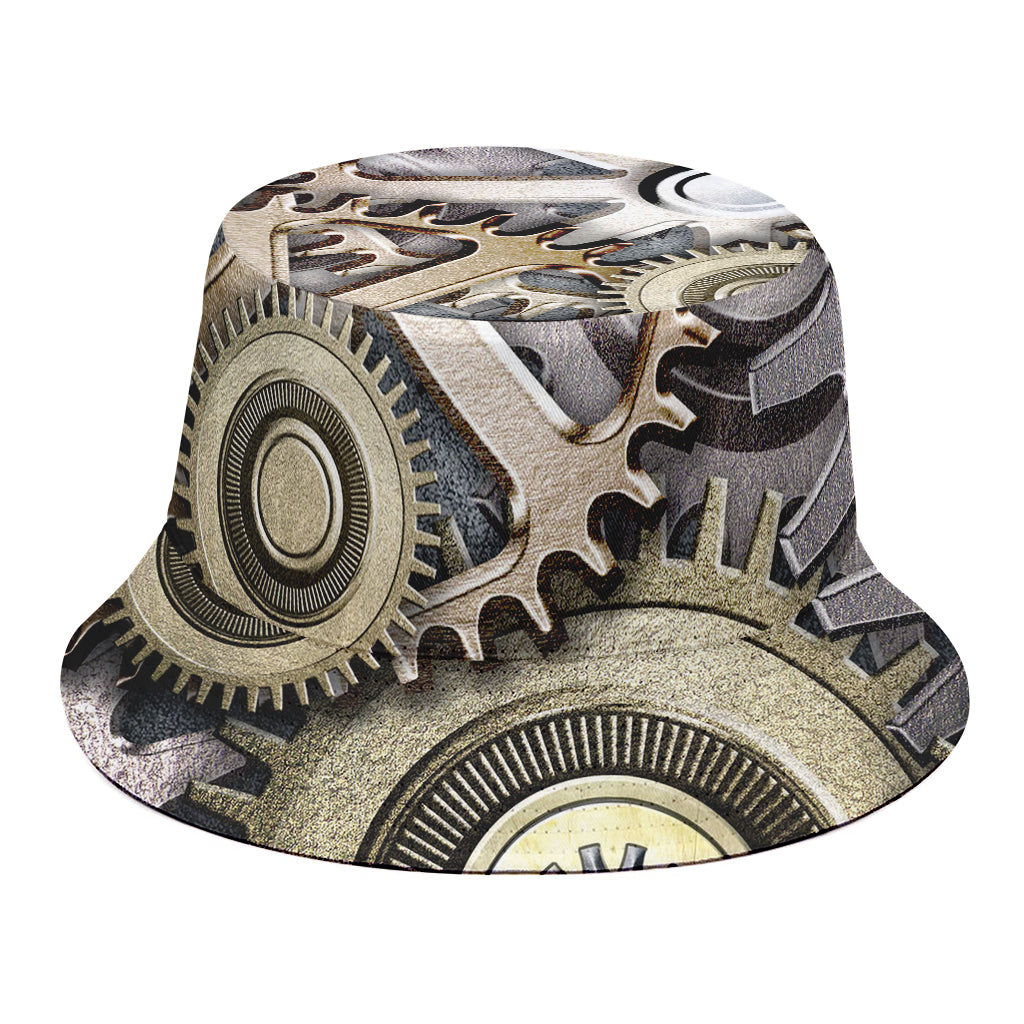 Steampunk Metallic Gears Print Bucket Hat