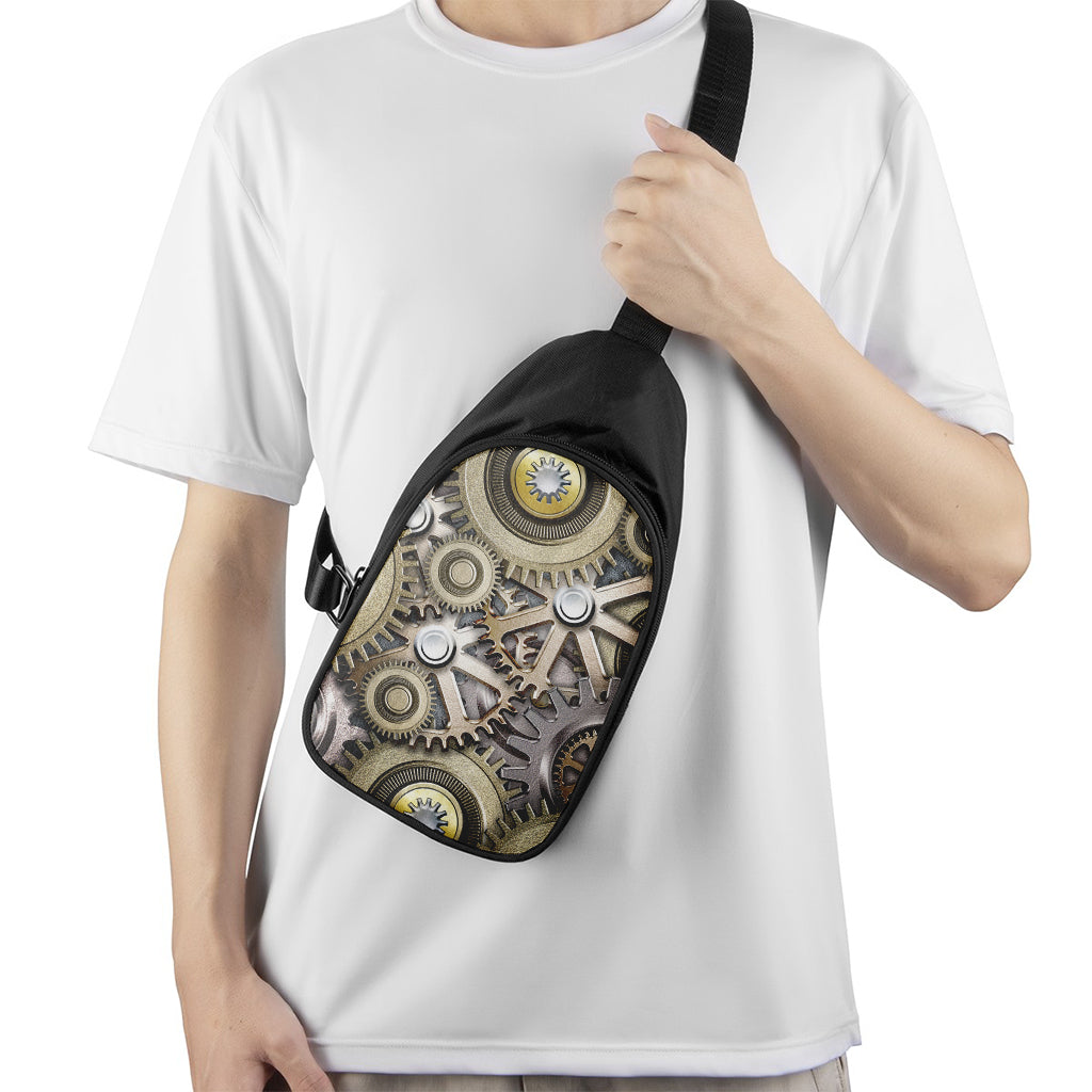 Steampunk Metallic Gears Print Chest Bag