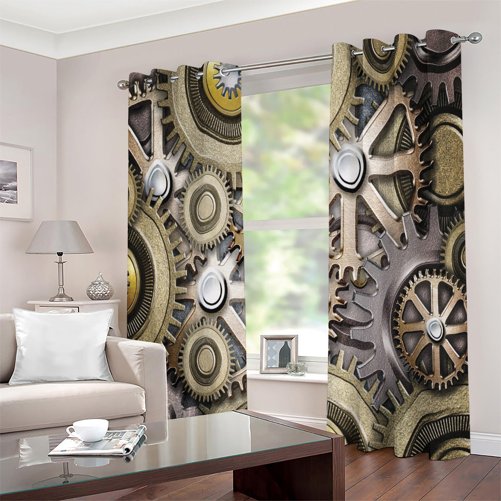 Steampunk Metallic Gears Print Extra Wide Grommet Curtains