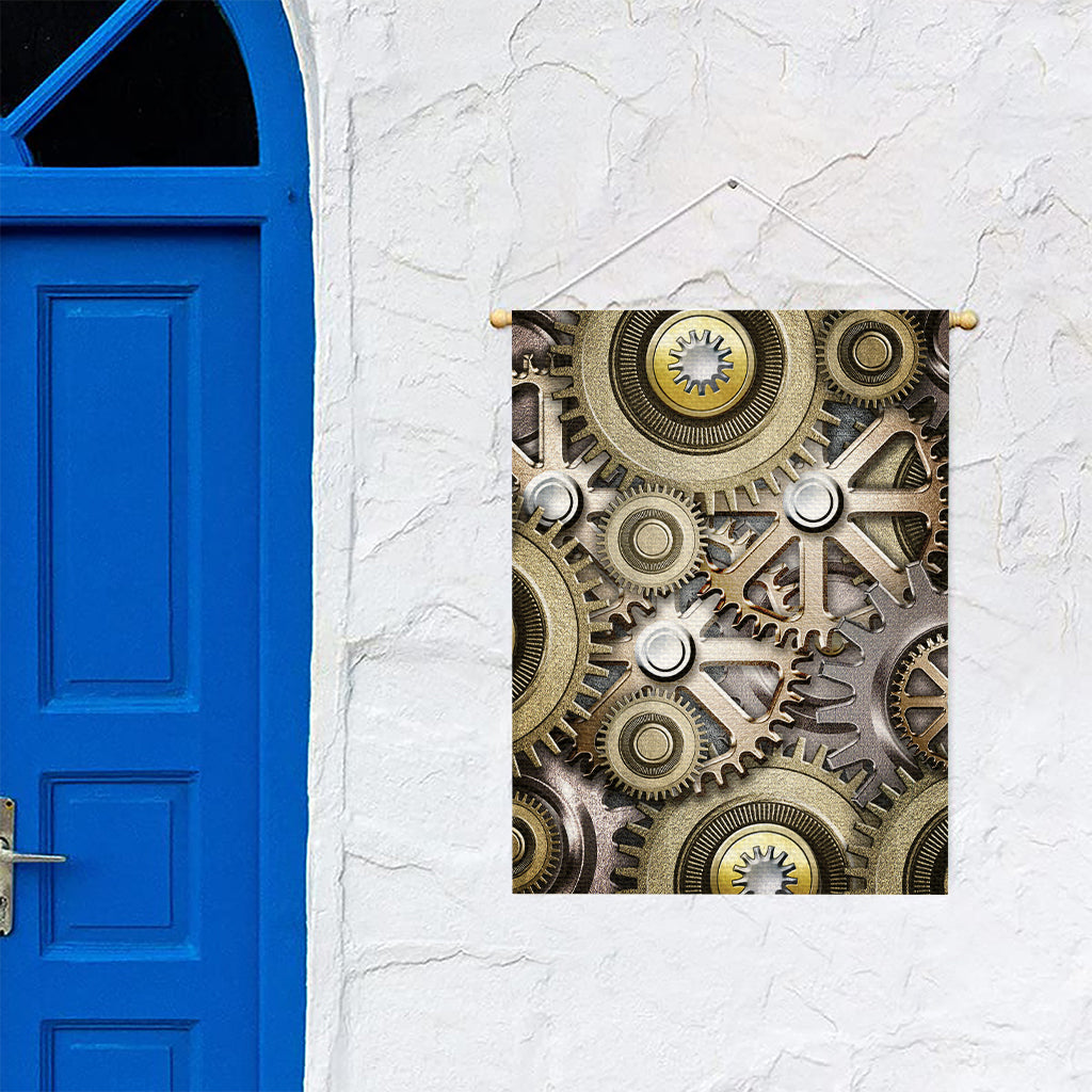 Steampunk Metallic Gears Print Garden Flag