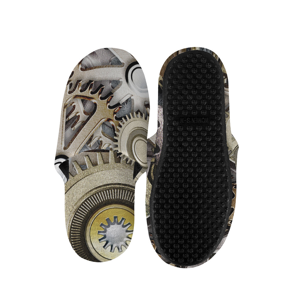 Steampunk Metallic Gears Print Slippers
