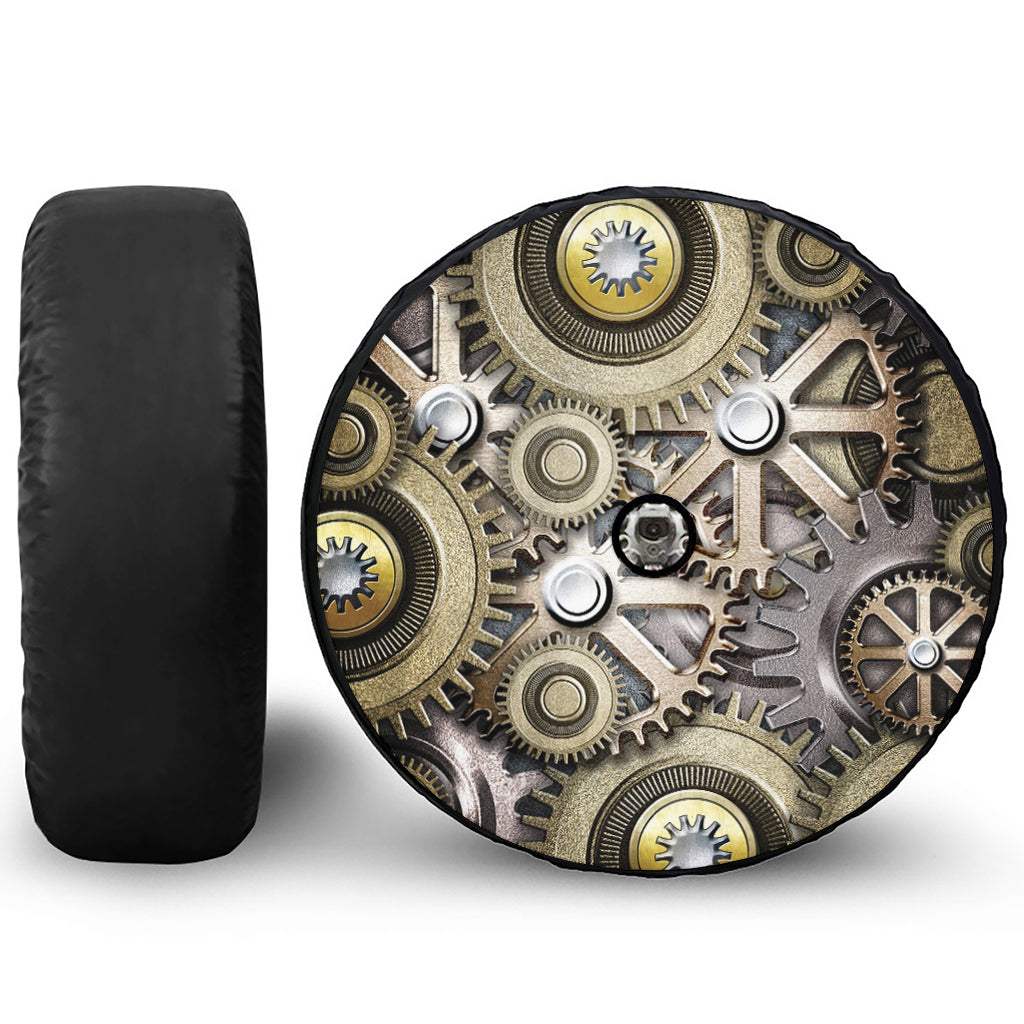 Steampunk Metallic Gears Print Tire Cover With Camera Hole
